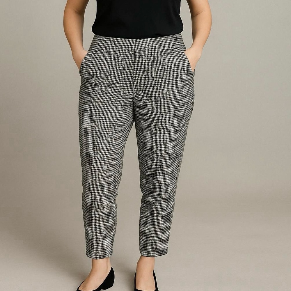 Women's APT.9 Black White Grid Ankle Cropped Pull-On Pants Sz 14 Preppy Academia